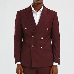 Tazio Skinny Fit Double-Breasted 2-Piece Suit, Burgundy